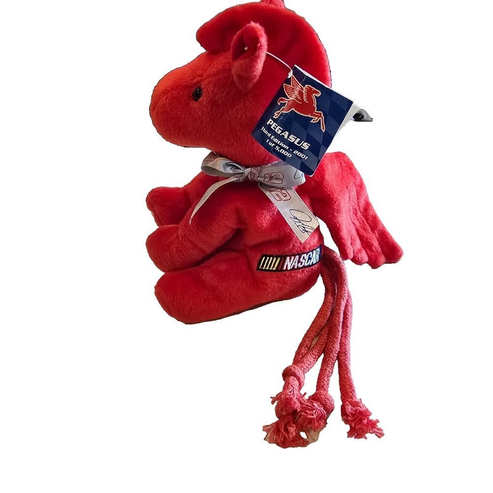 Vtg Y2K Mary Meyer NASCAR Mobil 1 Pegasus Plush Red Horse Jeremy Mayfield 12 7"